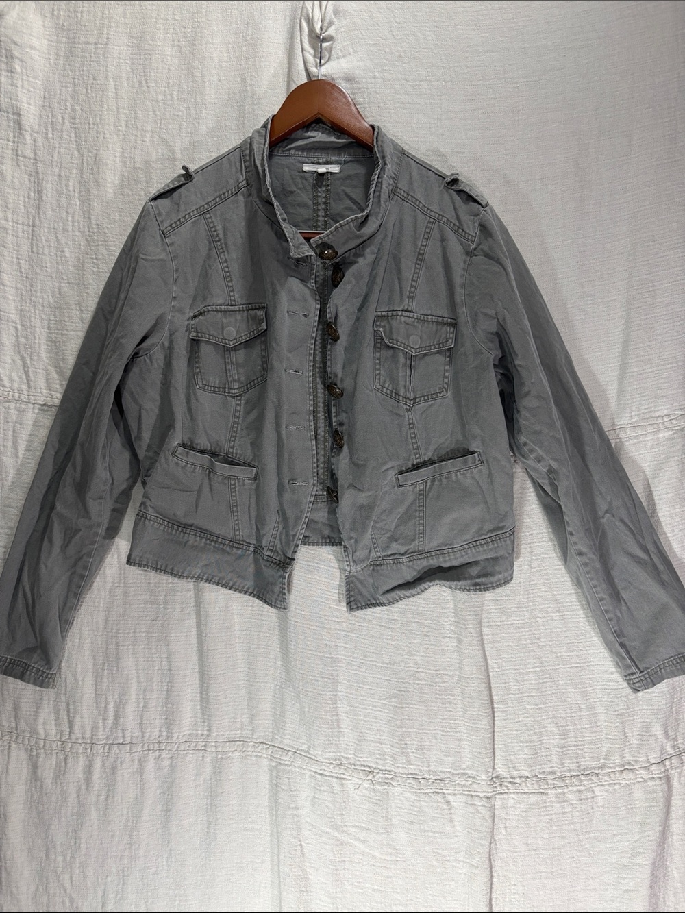Maurices Cropped Military-Style Utility Jacket Sage Grey 100% Cotton XXL